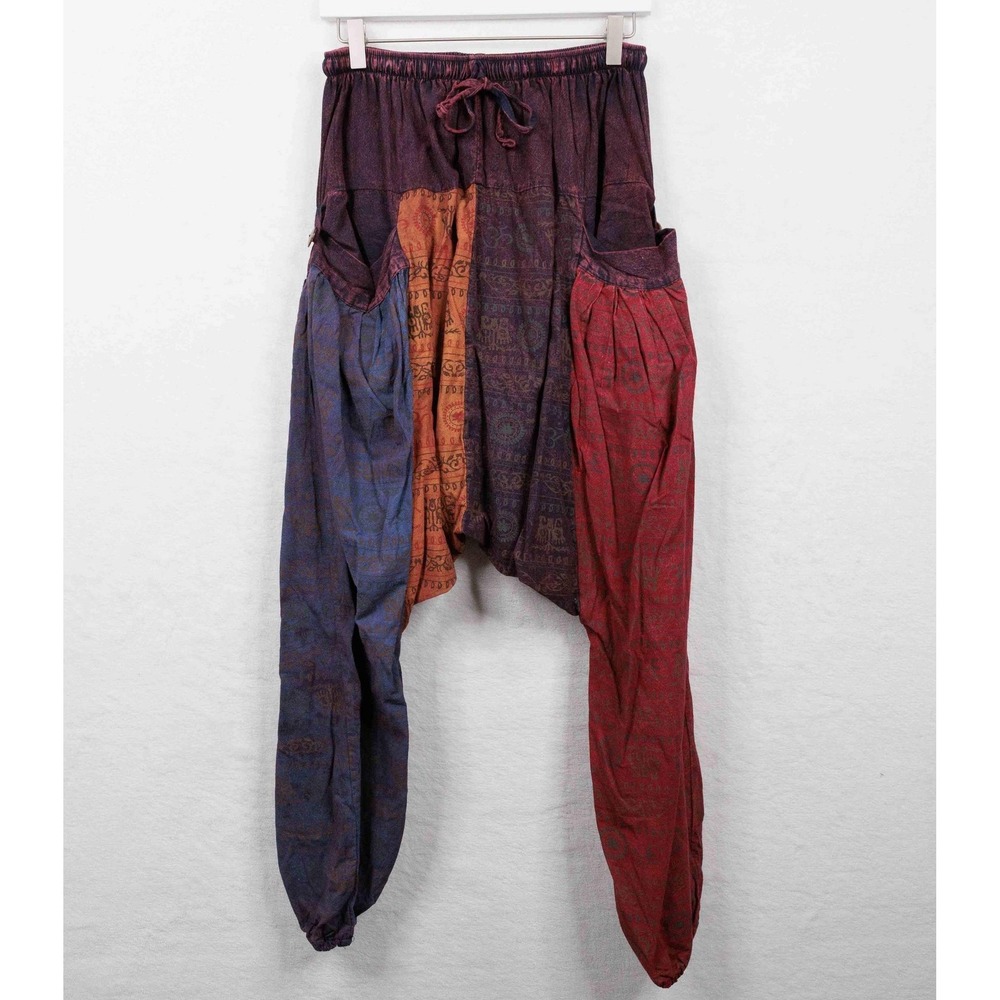 Patchwork Harem Pants Baggy Drawstring Pockets Hi… - image 1